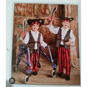 Kids Pirate Costume Set Striped Pants Vest Shirt‎ Hat Sword Also Adaptive